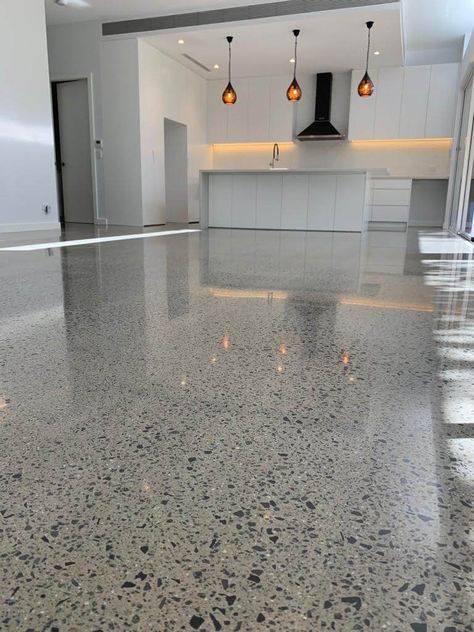 Polished Concrete Kitchen, Concrete Floors In House, Countertops Black, Concrete Countertops Kitchen Diy, Concrete Countertops Over Laminate, Concrete Countertops Colors, Concrete Countertops Bathroom, Countertops Diy, Polished Concrete Floors