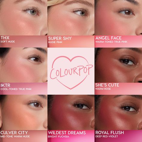 A bright fuchsia for a bold flush ⭐ Natural Blush Makeup, Berry Makeup, Rosy Makeup, Colourpop Blush, Sunkissed Makeup, Makeup Station, Olive Skin Tone, Warm Skin Tone, Red Blush