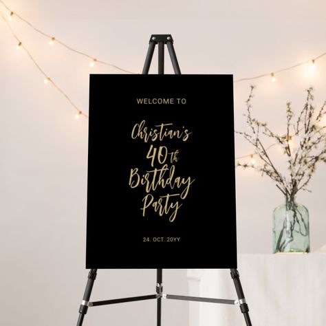 Black & Gold Modern Birthday Party Welcome Sign - Birthday Decoration Wedding Signs For Reception, 21st Birthday Party Decor, Just Married Banner, Modern Birthday Party, Christian Birthday, Party Welcome Sign, Wedding Reception Signs, Modern Birthday, Wedding Numbers