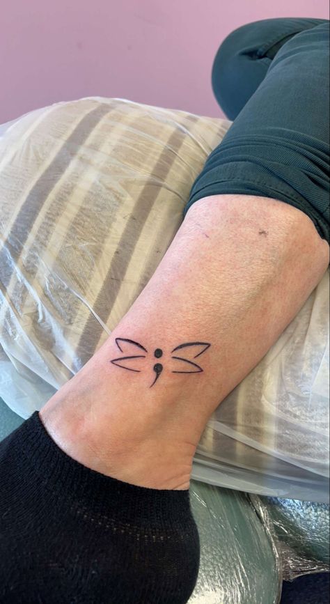 Semicolon semicolonproject mentalhealthawareness Semi-colon Dragon Fly Tattoo, Semi-colon Tattoo Dragonfly, Semi Colon Tattoo, Colon Tattoo, Semi Colon, Semicolon Tattoo, Mini Tattoo, Dragonfly Tattoo, Dragon Fly