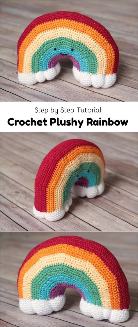 Crochet Plushy Rainbow Rainbow Crochet Blanket Pattern, Crochet Blanket Rainbow, Crochet Pillow Patterns Free, Rainbow Pillow, Doll Plushies, Baby Crochet Patterns Free, Crochet Pillow Pattern, Rainbow Crochet, Crochet Cushions