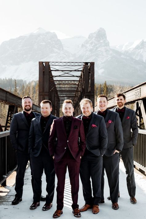 Winter Groomsmen Attire, Winter Wedding Groomsmen, Groomsmen Inspiration, February Winter, Wedding Groomsmen Attire, Canmore Alberta, Winter Dream, Winter Wedding Photos, Wedding Groomsmen