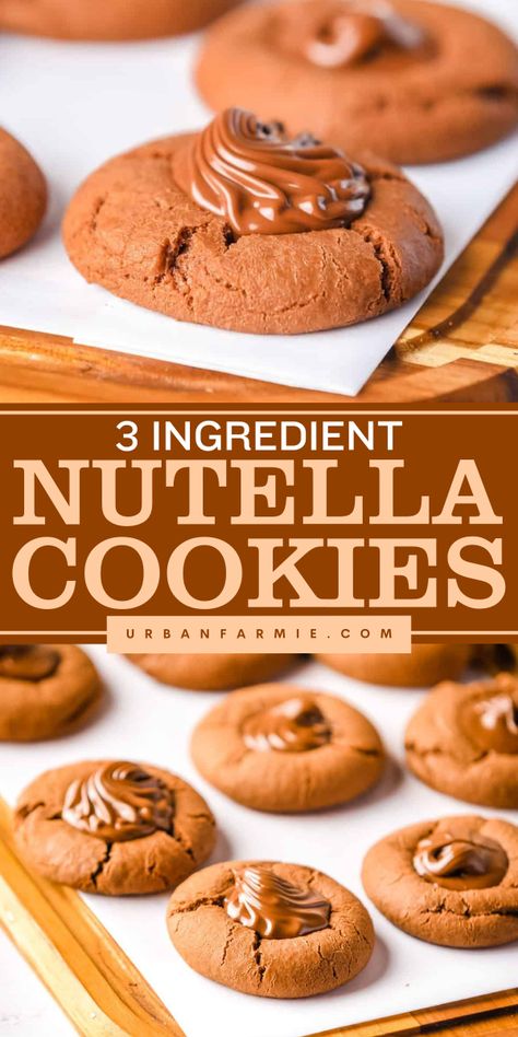 Quick and easy Halloween treat to make! This 3 ingredient Nutella Cookies recipe features Nutella, egg, and all-purpose flour. Serve this chewy cookie with rich, chocolatey hazelnut spread for easy Halloween party food! Two Ingredient Recipes Desserts, Three Ingredients Recipes, Easy At Home Sweet Treats, 5 Ingredient Recipes Dessert, Cookie Recipes 3 Ingredients, Nutella Cookies 3 Ingredients, Fast Baking Recipes, 2 Ingredient Desserts Easy, Things To Bake Easy