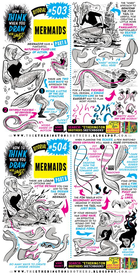 Mermaid Tutorial, Etherington Brothers, Comic Tutorial, How To Think, Drawing Lessons, Drawing Tutorials, Art Tutorials Drawing, Digital Art Tutorial, Art Studies