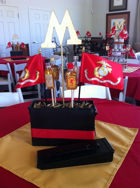 Marine Corp Centerpieces, Usmc Party, Usmc Graduation, Marine Retirement, Marine Corps Retirement, Usmc Retirement, Marine Party, Usmc Birthday, Marine Cake