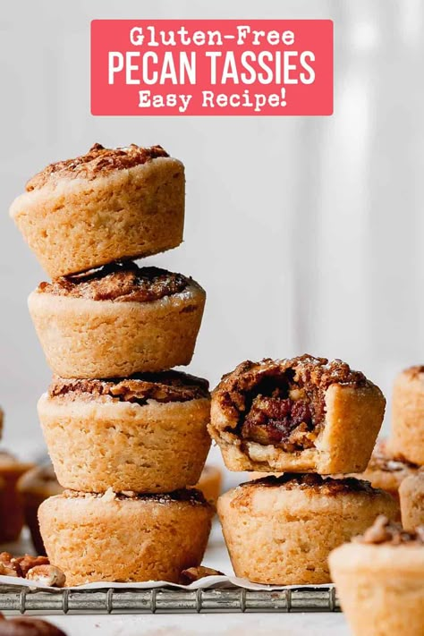 Gluten Free Mini Pecan Pies, Thanksgiving Desserts Gluten Free Easy, Gluten Free Cookie Cups, Gluten Free Pecan Desserts, Pecan Pie Cookies Gluten Free, Gluten Free Pecan Pie Cookies, Gluten Free Pecan Tassies, Gluten Free Mini Pies, Gluten Free Small Desserts