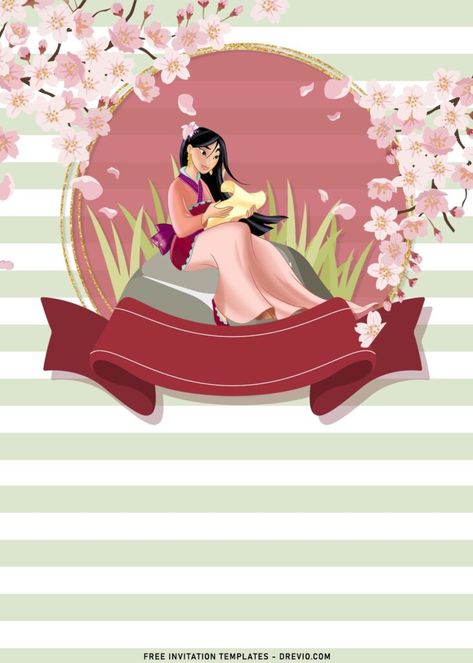 Mulan Birthday Decoration, Mulan Invitation, Mulan Party, Disney Themed Party, Mulan Birthday, Mulan 2, Cherry Blossom Party, Princess Mulan, Disney Theme Party