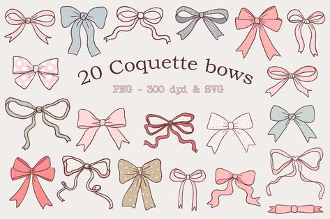 Ballet Core Aesthetic, Coquette Ballet, Retro Coquette, Tie Drawing, Bow Invitation, Ribbon Clipart, Types Of Bows, Coquette Bows, Clipart Vintage