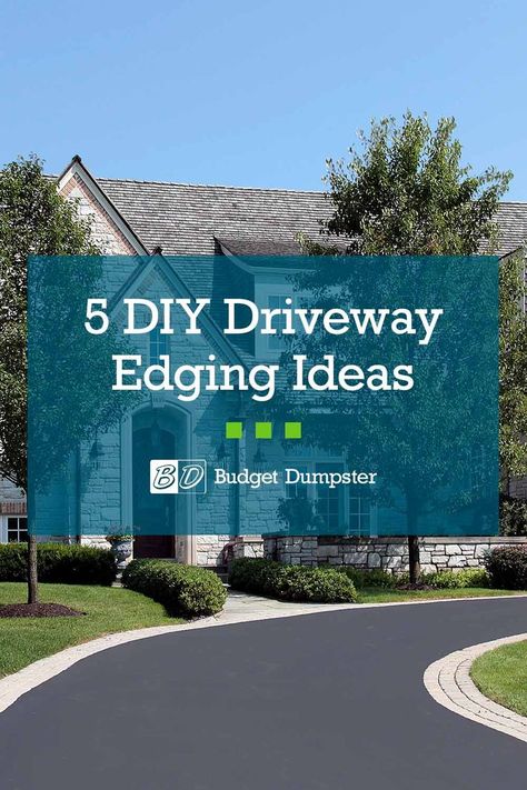 Looking for a practical way to improve your curb appeal? These DIY driveway border ideas will complement your home and prevent your lawn from washing away. #drivewayedging #drivewayborderideas #diy #homeimprovement #curbappeal Brick Edged Driveway, Blacktop Driveway Ideas, Diy Widen Driveway, Driveway Ditch Ideas, Asphalt Driveway Ideas Curb Appeal, Cement Driveway Ideas Curb Appeal, Concrete Driveway With Paver Border, Concrete Driveway Edging Ideas, Parking Pad Ideas Driveways Side Yards