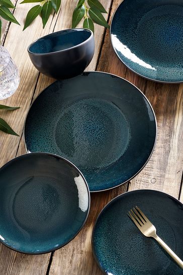 Teal Blue Logan Reactive Glaze 12 Piece Dinner Set Teal Plates, Dinner Service, Reactive Glaze, Side Plate, Unique Nature, Ceramic Tableware, Dinner Set, Side Plates, Dinner Sets