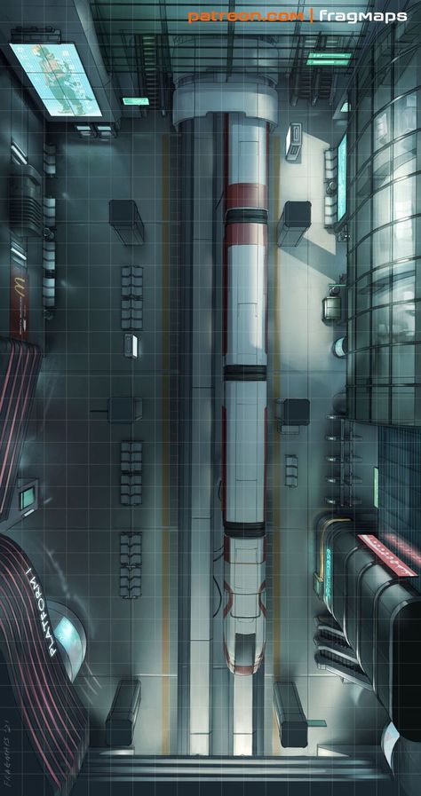 Monorail subway station RPG battle map Cyberpunk Battlemap, Monorail Station, Cyberpunk Red, D20 Modern, Station Map, Sci Fi Rpg, Cyberpunk 2020, Traveller Rpg, Cyberpunk Rpg