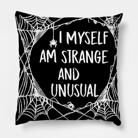 I Myself Am Strange and Unusual Beetlejuice Quote Halloween Spider Web -- Choose from our vast selection of throw pillows to match with your desired size to make the perfect custom pillow. Pick your favorite: Movies, TV Shows, Art, and so much more! Available in extra small, small, medium, large. For beds, couches/sofas, love seats, and chairs. Perfect for decoration. Tim Burton Home Decor, Beetlejuice Nursery, Beetlejuice Lamp, Beetle Juice Halloween Decorations, Beetlejuice Bedroom, Beetlejuice Room, Beetle Juice Halloween, Beetlejuice Quotes, Beetlejuice Party