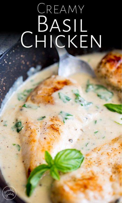 Creamy Basil Chicken, Chicken Basil Recipes, No Heavy Cream, Basil Recipes, Basil Sauce, Healthy Comfort, Basil Chicken, Healthy Comfort Food, Chicken Dishes Recipes