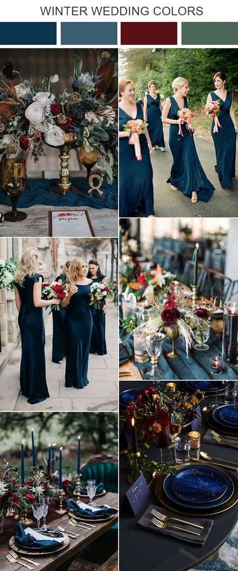 navy blue and burgundy winter wedding color ideas Burgundy Winter Wedding, Winter Wedding Color Ideas, Wine Colored Wedding, Wine Red Wedding, Classic Blue Wedding, Winter Wedding Color Palette, Burgundy Wedding Colors, Fall Wedding Color Palette, Blue And Burgundy