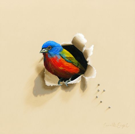 3d Painting Ideas, Street Art Illusions, Painted Bunting, Contemporary Realism, Bird Paintings, Animal Illustration Art, Murals Street Art, Bird Painting, 3d Painting