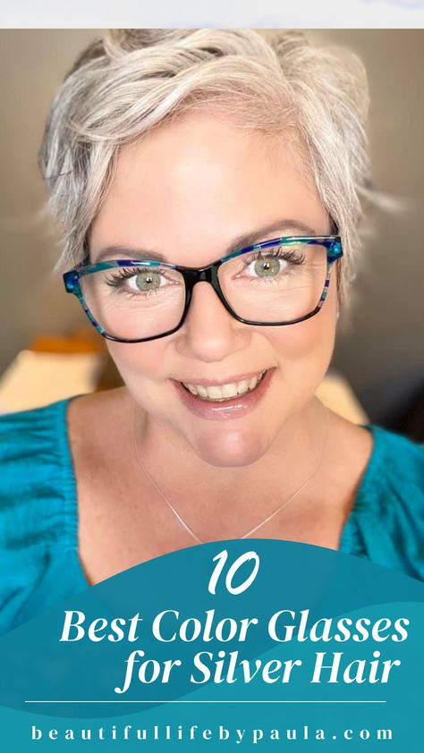 Glasses With Gray Hair, Short Hair Glasses, Grey Hair And Glasses, Grey Hair Over 50, Color Glasses, Grey Hair Inspiration, Over 60 Hairstyles, Hairstyles With Glasses, Grey Hair Styles For Women