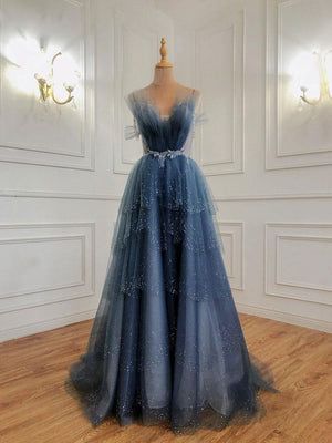 Tulle Formal Dress, Baju Kahwin, Prom Dress Blue, Formal Dresses Graduation, Elegant Ball Gowns, Blue Dress Formal, Graduation Dresses, Blue Evening Dresses, Fashion Designing