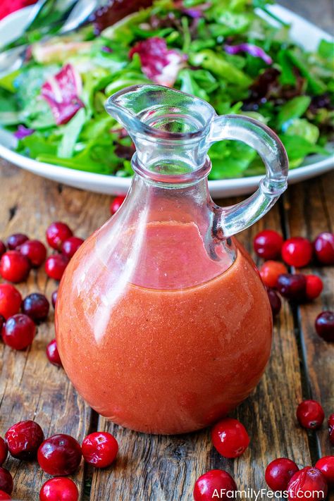 Cranberry Vinaigrette - A Family Feast Family Feast Recipes, Cranberry Vinaigrette, Cranberry Chicken Salad, Delicious Salad Dressings, Spiced Pecans, Frozen Cranberries, Vinaigrette Recipes, Savory Appetizer, Vinaigrette Dressing