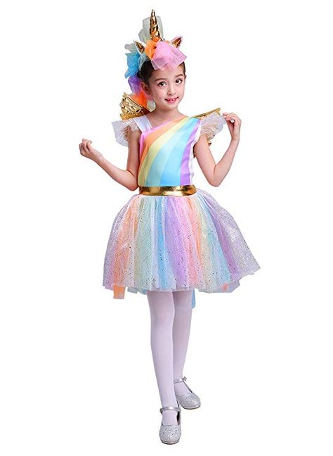 Seasons Direct Halloween Girl's Rainbow Unicorn Costume with Wing and Headband #Halloweencostumes #halloween #halloweencostumesforgirls #halloweencostume #halloweencostumeaccessories Wings Headpiece, Rainbow Unicorn Costume, Princess Costume Ideas, Unicorn Costume Kids, Unicorn Costumes, Wing Dress, Costume Ideas For Kids, Halloween Unicorn, Carnival Birthday Party Theme