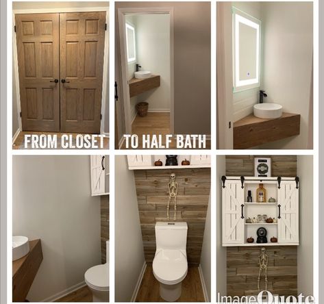 If you have 60” x  32” you too can convert a closet into a half bath! Small Closet To Bathroom Conversion, Tiny Closet Bathroom Ideas, Half Bath With Closet, Closet Bathroom Conversion, Closet Half Bathroom Ideas, Closet Into Half Bath, Adding A Half Bathroom To A House, Closet Converted To Bathroom, Bedroom To Bathroom Conversion