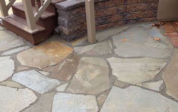 This Hardscape Project in Lancaster, PA included a Natural Flagstone Patio extension off of an existing Brick paver patio. We inlayed a few pieces of Natural Flagstone into the existing brick patio as well,to tie the two patios together. Along the steps to the porch we installed a cast concrete sitting wall, with Belgium block edging to boarder the river gravel stone mulch. Patio Extension, Patio Upgrade, Brick Paver Patio, Stone Patio, Flagstone Patio, Brick Pavers, Concrete Pavers, Brick Patios, Patio Makeover