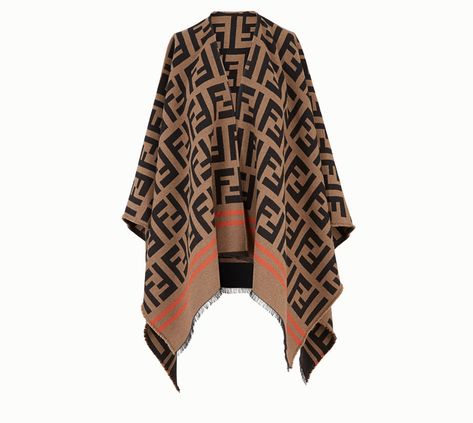 #fendi #FendiPoncho #ponchos #FFlogo #afflink #shopstyle #fashion #womensfashion #womensclothing #luxuryfashion #loveluxury Fendi Logo Design, Cashmere Poncho, Poncho Cape, Riga, Jacquard Weave, Silk Scarves, Versace, Burberry, Cardigans