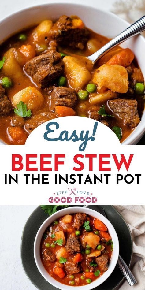 Instant Pot Beef Stew - Life, Love, and Good Food Instant Pot Stew Beef Recipes, Instapot Beef Stew, Beef Stew Instant Pot, Smoked Beef Brisket Recipes, Homemade Beef Stew Recipes, Instant Pot Beef Stew Recipe, Instant Pot Stew, Monday Dinner, Instant Pot Beef Stew