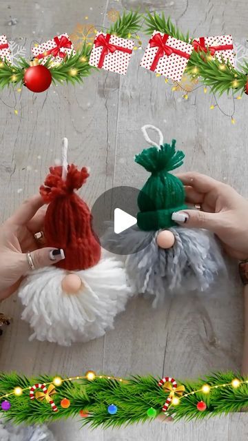 Christmas Trolls Gnomes, Christmas Crafts Santa Claus, Diy Xmas Gnomes, Diy Yarn Christmas Knomes, Christmas Gnomes Crafts, Santa Hat Decorating Ideas, Santa Claus Crafts Diy, Gnome Christmas Ornaments Diy, Yarn Christmas Decorations