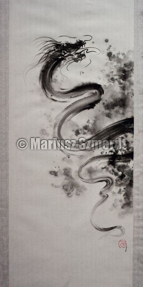 Dragon - original paintings, prints, poster. https://www.etsy.com/listing/189890799/dragon-abstract-painting-modern-painting?: Dragon Abstract, Tattoos Dragon, Small Dragon, Brush Tattoo, Chinese Dragon Tattoos, Geisha Tattoo, Sumi E Painting, Abstract Painting Modern, Dragon Tattoos