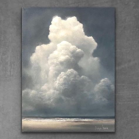 Canvas For Beginners, Cloud Art, Sky Painting, 수채화 그림, Cloud Painting, Ocean Painting, Painting Art Projects, Seascape Paintings, Canvas Art Painting