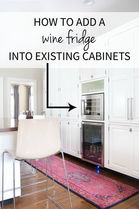 Diy Built In Wine Fridge, Fridge In The Kitchen, Built In Wine Fridge, Fridge In Kitchen, Wine Fridge Cabinet, Kitchen Nooks, Built In Wine Cooler, Beverage Fridge, Lake House Kitchen