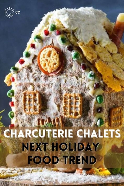 Meet charcuterie chalets made out of cheese and meat perfect to pair with a glass of wine. Charcuterie Chalet, Fancy Party Ideas, Making Gingerbread Houses, Festive Food, Christmas Board, A Glass Of Wine, Diy Trends, Gingerbread Houses, Xmas Ideas