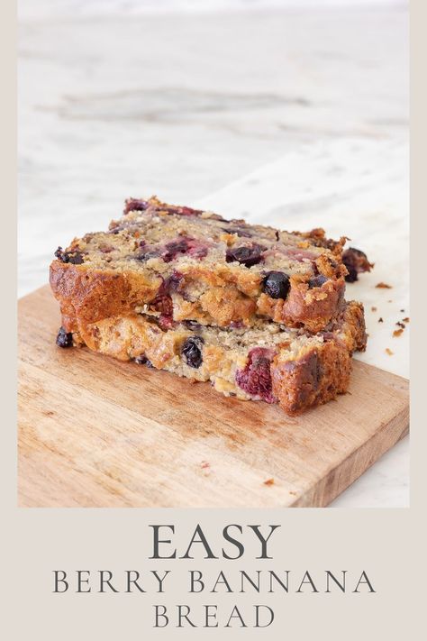 Use up those ripe bananas to make this easy berry banana bread recipe. This is the best banana bread recipe ever; moist and delicious, and only one mixing bowl required. Banana Berry Bread Recipe, Huckleberry Banana Bread, Banana Berry Bread, Blackberry Banana Bread, Mixed Berry Bread, Berry Bread Recipe, Raspberry Banana Bread, Berry Banana Bread, Fruit Bread Recipes