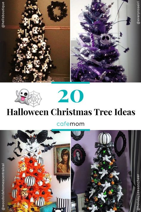 Halloween Christmas Tree Ideas, Spooky Plushies, Plushies Halloween, Black Ornaments, Whimsical Christmas Tree, Halloween Christmas Tree, Whimsical Christmas Trees, Halloween Garland, Halloween Tree