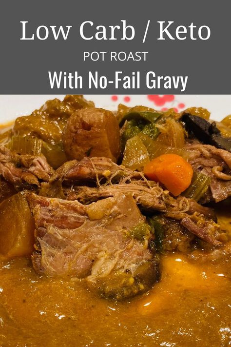 Low Carb/ Keto Pot Roast  with Creamy Gravy using Crockpot Keto Pot Roast, Pot Roast Crock Pot Recipes, Low Carb Soup Recipes, Pot Roast Recipe, Low Carb Low Fat Recipes, Roasted Radishes, Slow Cooker Roast, Boiled Egg Diet Plan, Crockpot Roast