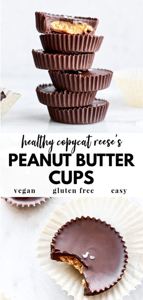 Learn how to make a delicious DIY healthy homemade peanut butter cups recipe that rivals the classic Reeses chocolate cups, but made vegan, gluten free, dairy free, and with just 3 simple ingredients! Homemade Reeses Cups, Healthy Homemade Peanut Butter, Vegan Peanut Butter Cups, Healthy Peanut Butter Cups, Peanut Butter Cups Recipe, Reese's Chocolate, Homemade Peanut Butter Cups, Reeses Cups, Gluten Free Peanut Butter