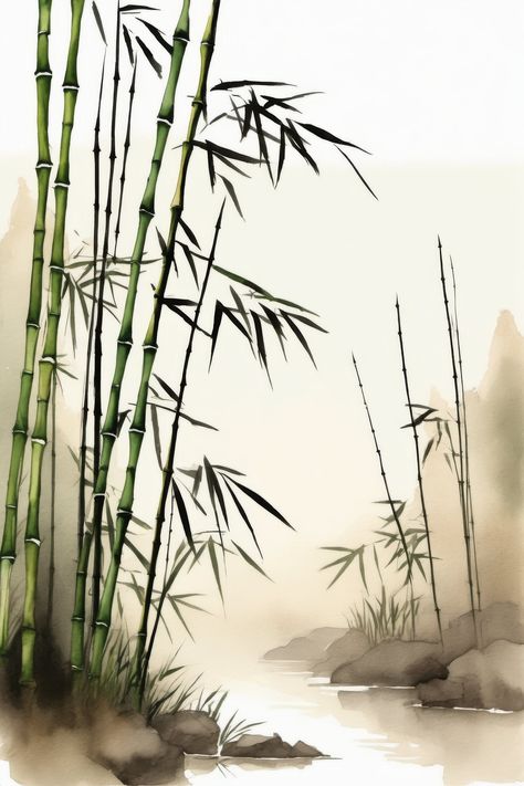 Build your own art collection! Use the code MOREART during checkout for 40% off when you buy 2 or more items! This is one piece in the Japandi Bamboo Watercolor Digital Art Series created by Morris Digital Designs. This picture features bamboo next to a stream, brought to life in a watercolor painting. This piece is available as a downloadable wall art print. Your order will be for a digital item only. This picture is saved as a portrait with a 2x3 aspect ratio, 400 dpi, and is printable up to a Bamboo Forest Drawing, Japanese Painting Ideas, Jungle Wall Painting, Bamboo Photography, Bamboo Mural, Japanese Bamboo Art, Bamboo Art Painting, Bamboo Artwork, Bamboo Painting