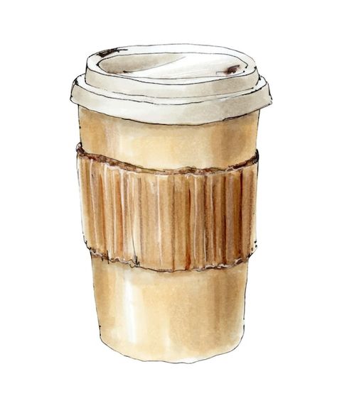 Paper Cup Drawing, Coffee In Paper Cup, Coffee Paper Cup, Cup Watercolor, Cap Drawing, Idea Drawing, Coffee Watercolor, Takeaway Coffee, Movie Poster Frames