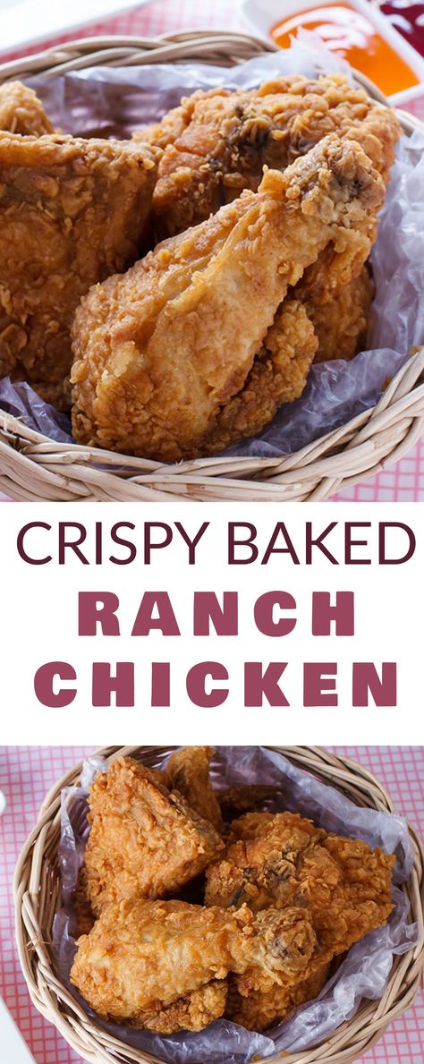 CRISPY chicken made with RANCH dip and baked in the oven!  This easy Crispy Baked Ranch Chicken recipe only needs a few ingredients and makes a healthy dinner!  Serve with a salad or some fresh vegetables on the side! Ranch Chicken Recipe, Buffalo Ranch Chicken, Baked Ranch Chicken, Ranch Chicken Recipes, Buffalo Ranch, Oven Fried, Ranch Dip, Dinner Healthy, Ranch Chicken