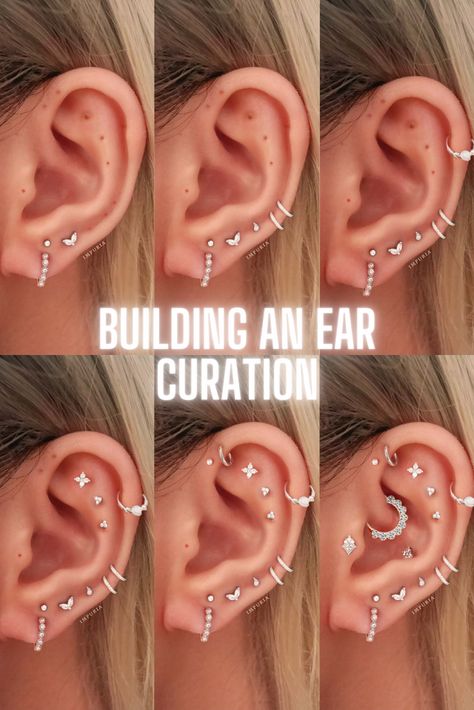 Trendy Cute Ear Piercing Ideas – Impuria Ear Piercing Jewelry Peircings Women Ear Chart With Names, All Ear Piercings Chart, Curated Ear Piercing Ideas, Ear Piercing Inspiration, Piercing Combinations, Curated Ear Piercing, Different Types Of Ear Piercings, All Ear Piercings, Piercings Oor