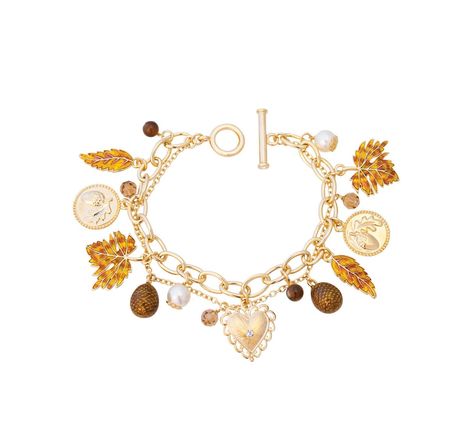 Gold Fall Jewelry, Fall Charm Bracelet, Halloween Jewlery, Charm Bracelet Gold, Crystal Falls, Autumn Bracelet, Autumn Necklace, Boo Basket, Book Jewelry