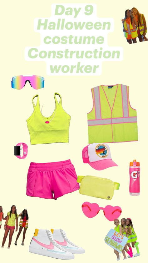 Construction Worker Costume Ideas, Neon Construction Worker Costume, Construction Costume, Construction Worker Costume, Fun Halloween Outfits, Holloween Costumes, Halloween Fits, Bff Matching Outfits, Trio Halloween Costumes