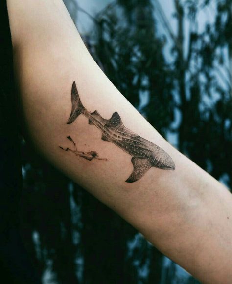 Small Shark Tattoo, Scuba Tattoo, Herz Tattoo Klein, Whale Shark Tattoo, Diver Tattoo, Herz Tattoo, Whale Tattoos, Shark Tattoo, Ocean Tattoos