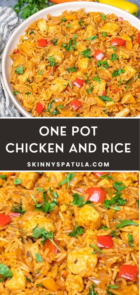 Easy One Pot Chicken and Rice One Pot Chicken And Rice, Chicken And Rice Dishes, Easy Chicken And Rice, One Pot Dinners, Rice Dinner, Easy Rice Recipes, One Pot Chicken, Chicken And Rice, Health Dinner Recipes