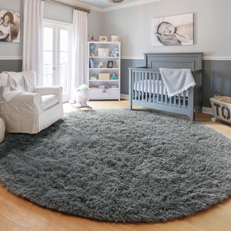 PRICES MAY VARY. ✨Ultra Soft Feeling: PAGISOFE large round rug is built with a soft surface and a memory-foam, leave this rug feeling soft and luxurious, enjoy fluffy and super soft feeling on your barefeet perfect for bedroom and those medium traffic areas in your home. Make your children, baby and pets more comfy and warm when they play on the floor. ✨Safe Materials & Environmental friendly: Featurs ultra soft, fuzzy, fluffy plush, does not contain any harmful substances, no smell, no shed. Ou Rugs For Kids Room, Grey Round Rug, Rugs For Kids, Grey Nursery Boy, Fluffy Carpet, Circular Rug, Fuzzy Rug, Newborn Room, Boy Nursery Themes