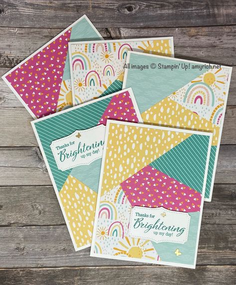 Cards Using 6x6 Paper Pads, Cut Stack Shuffle, Stampin Up Card Sets Ideas, Stack And Cut Cards, Stack And Shuffle Cards, Cards From Scraps Ideas, Stamped Cards Handmade, Stampin Up Dsp Cards Layout, Quick Cards Simple