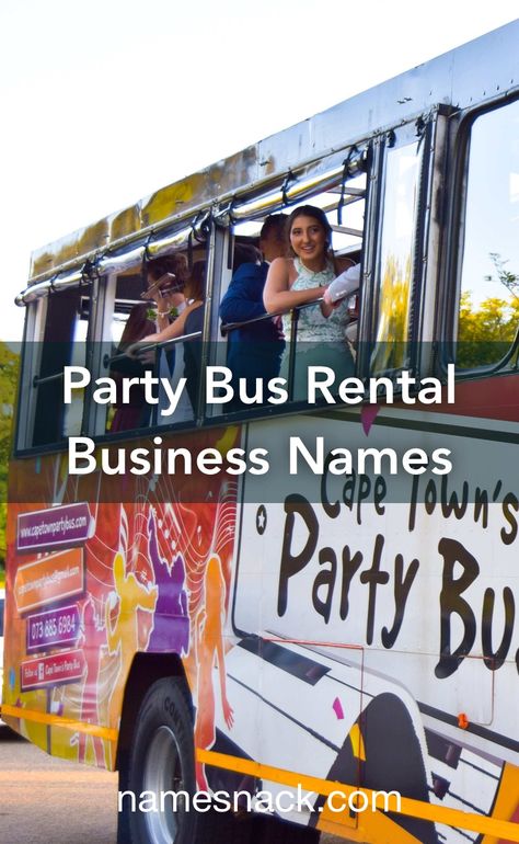 10 unique and fun party bus rental business name ideas. Instagram Username Ideas, Party Bus Rental, Catchy Names, Rental Business, Party Names, Funny Names, Bus Travel, Party Bus, Name Generator