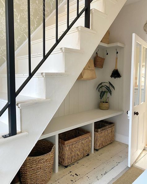 Stairs Panelling Ideas, Manchester House, Stair Paneling, Entrance Hall Decor, House Staircase, Staircase Storage, Home Stairs Design, Home Board, Boot Room