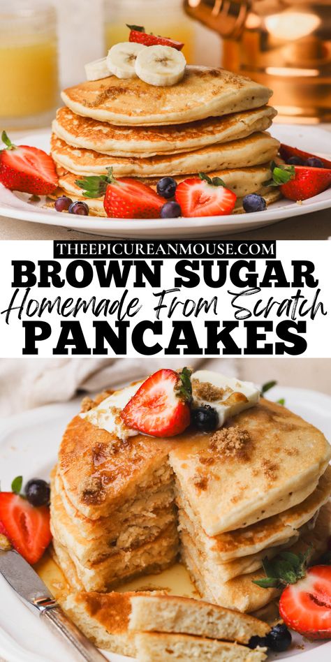 Brown Sugar Pancake Recipe, Cinnamon Sugar Pancakes, Brown Sugar Pancakes, Light And Fluffy Pancakes, Pancake Calories, Pancakes From Scratch, Cinnamon Pancakes, Breakfast Recipes Sweet, Creamy Mac And Cheese