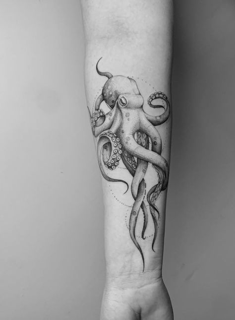 Ankle Octopus Tattoo, Octopus Calf Tattoos Women, Octopus Tattoos Wrap Around Arm, Octopus Wrapped Around, Octopus Tattoo Design For Women, Cute Octopus Tattoos For Women, Octopus Arm Tattoos For Women, Fineline Octopus Tattoo, Octopus Wrist Tattoos For Women